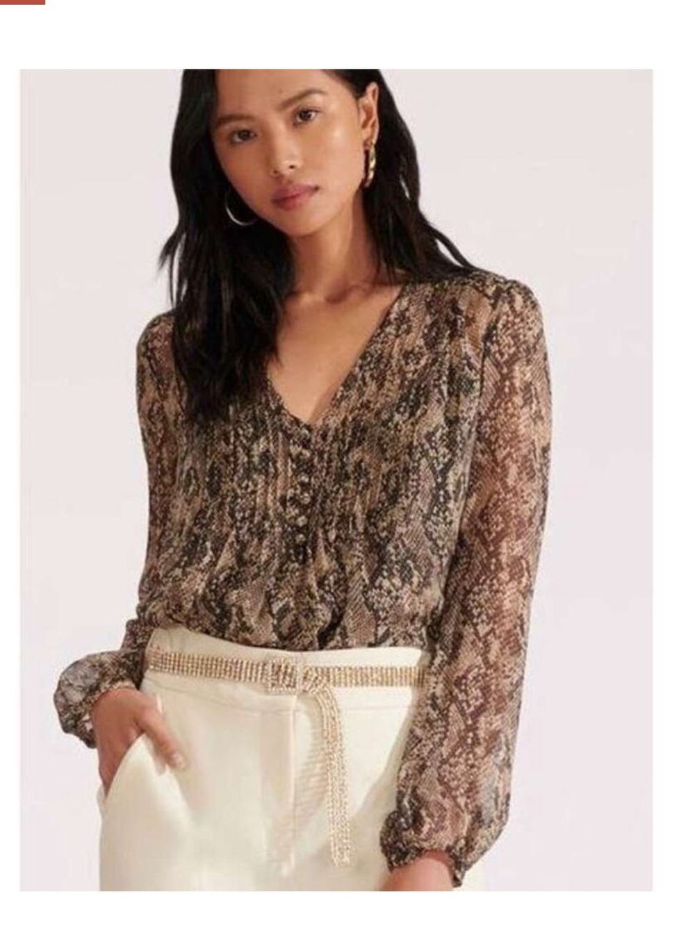 Veronica Beard Lowell Silk Snake Print Pintuck Button Up Blouse Size 2